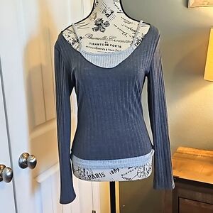 ROMWE Grey Long Sleeve with Faux Tank Top